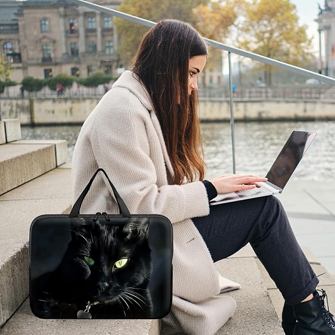 Universal Laptop Sleeve Tablet Case 12 inch, Black Cat Slim Carrying Case Durable Handbag Travel Laptop Bag for Surface Pro 9 8 7/Laptop Go 2 3, MacBook Air 11/12
