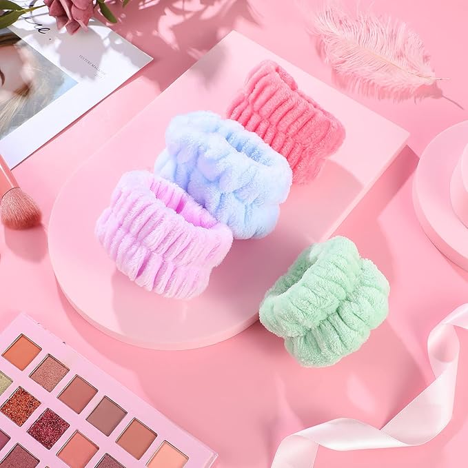 Chuangdi 4 Pairs Wrist Bands for Washing Face Wrist Spa Microfiber Wash Towel Band Scrunchies Absorbent Wristbands Sweatband for Women Prevent Liquid from Spilling