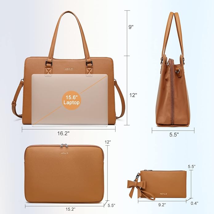 Keyli 4pc Sets Laptop Bag for Women Large Leather Laptop Briefcase with USB Charging Port Computer Shoulder tote Bags Purse