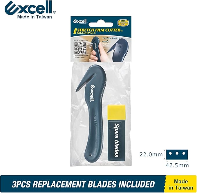 Excell Stretch Film Angled Cutter Suit Warehouse,Factory, Ergonomic Film Cutting Blade Safe and Efficient Cutting for Cryovac, Plastic Bags, Shrink Wrap (Angled Cutter)