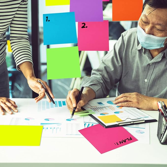 Zubebe 6 Pads 11 x 11 Inch Large Sticky Notes Jumbo Bright Colors Sticky Notepads Self Stick Note Square Memo Post Stickies for Office School, 25 Sheets/pad (Rainbow Color)