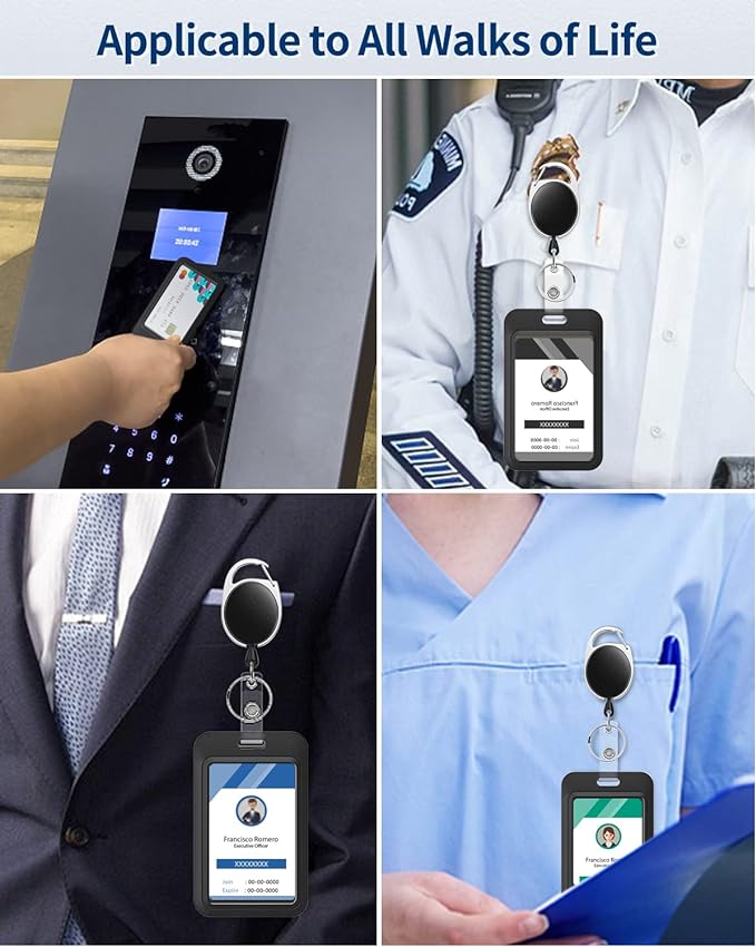 Uniclife 50 Pack Sliding ID Badge Holder Hard Black Vertical Plastic Card Case Protector Pouch with Clear Window for Office School ID Credit Cards Proximity Key Cards Driver’s Licenses and Passes