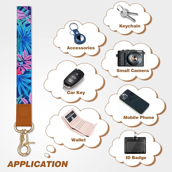 Wrist Lanyard Strap for Keys, 5 Packs Key Lanyards for Women and Men, Wrist Strap Lanyard with Key Rings, Multicolor Car Wristlet Keychain Lanyards for Teacher Kids Student