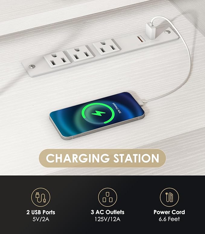 U Shaped Electric Standing Desk with Keyboard Tray, 55 Inch Height Adjustable Desk with Power Outlets & LED Lights, Sit Stand Table with Monitor Stand for Home, Office, White