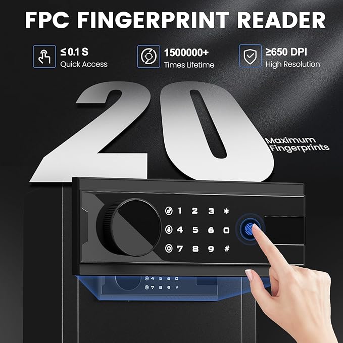 Kavey 1.6 Cub Biometric Safe, Home Safe with Backlit Touch Screen Keyapd and Dual Alarm System, Money Safe with Mute Function and LED Light, Small Safe Box for Home Documents Valuables