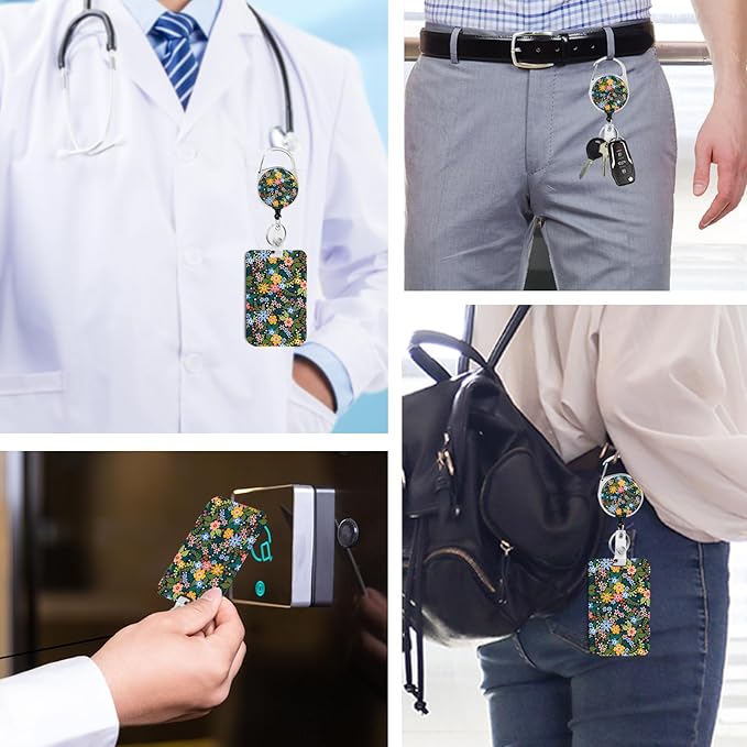 Flowers Badge Holder with Retractable Reel and Breakaway Lanyard,Badge Clips Retractable Heavy Duty Badge Reel,Funny Keychain,ID Holder with Breakaway Lanyard for School Nurse Office Teen
