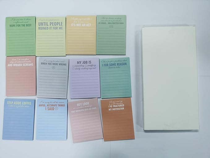 Funny Notepads with Sayings Sticky Funny Office Supplies to Do List Sarcastic Work Assorted Notepad for Workers, 12 Designs, 3 x 3.93 Inch(Classic Style)