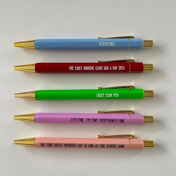 Jxueych Funny Pens 5-Count, Black Ink,Medium Nib 1.0mm, Funny Office Gifts for Coworkers, Personalized Pens Vibrant Funny Quotes Swear Word Daily Pen Set (R)
