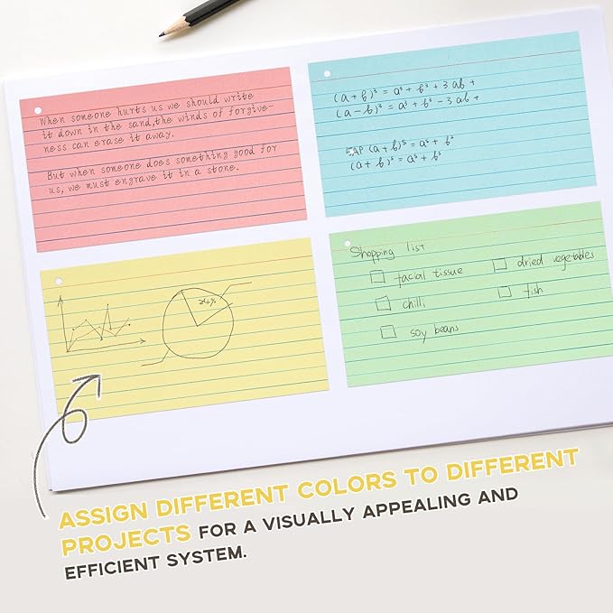 500PCS 3x5 Colored Index Cards with Ring Ruled-Goefun Lined Note Cards 3 x 5 Color Flashcards with Ring for Studying, Note Taking, To Do List