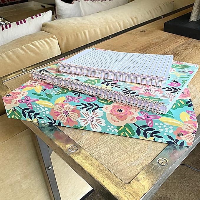 Steel Mill & Co Cute Green Mini Spiral Notebook, 8.25" x 6.25" Journal with Durable Hardcover and 160 Lined Pages, Mint Floral