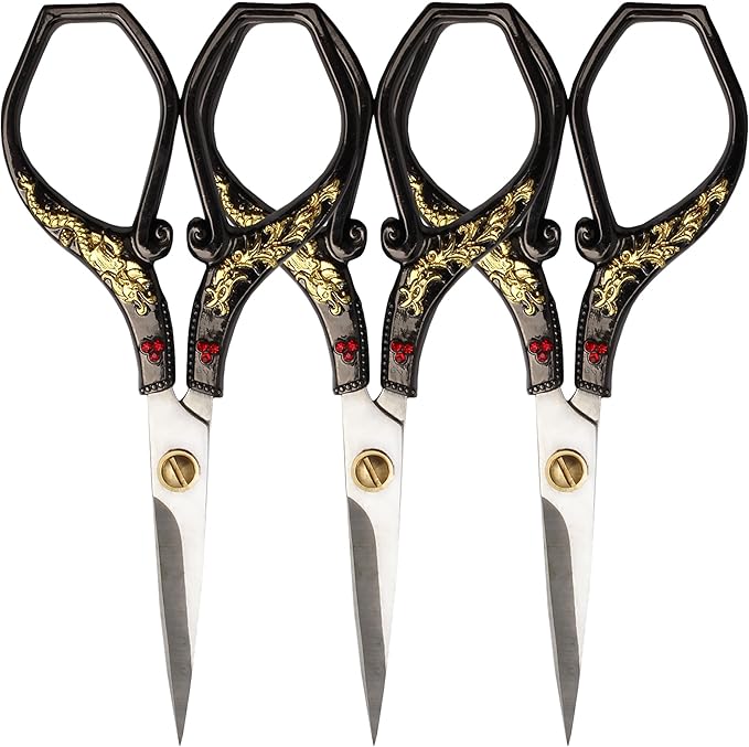JubileeYarn Gold Dragon Relief w/Red Crystals Embroidery Craft Scissors - Black - 3 Scissors