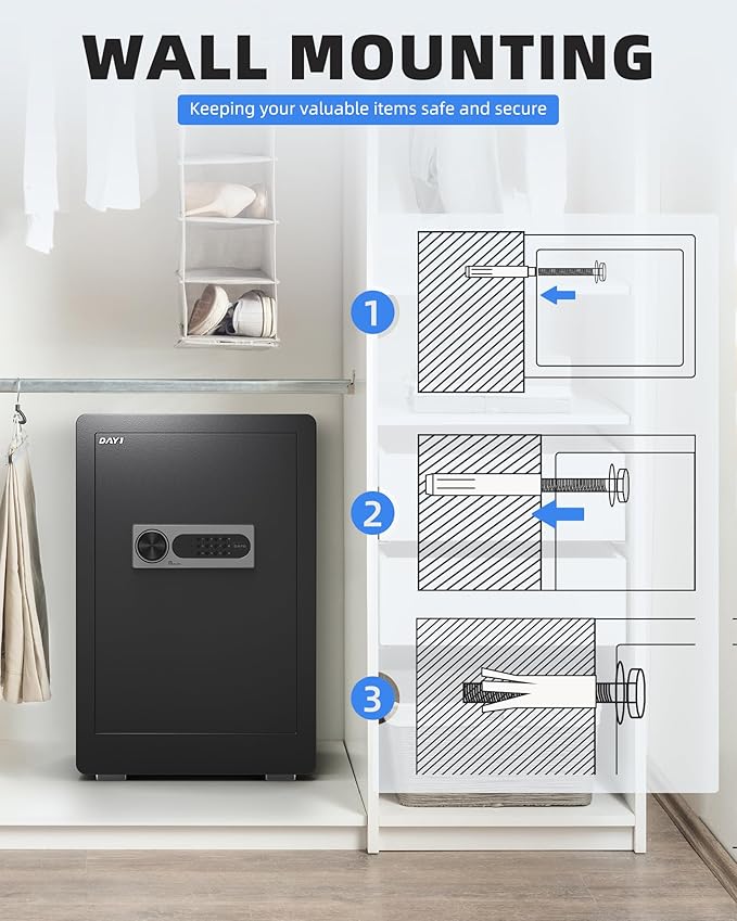 DAYI Safe Box, 3.0 Cubic Feet Home Safes with Fireproof Waterproof Bag, Security Safe for Money Cash Documents, Digital Keypad, Dual Alarm System, Removable Shelf - D-60