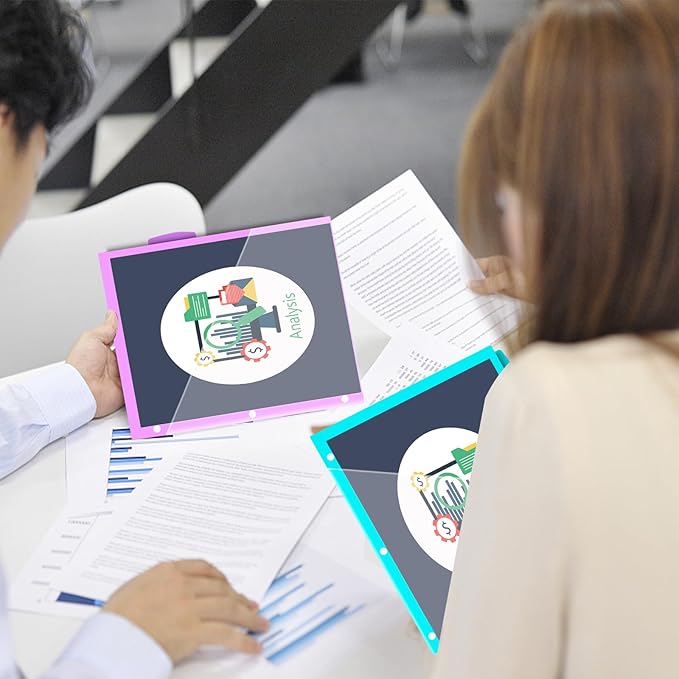 INFUN Plastic 5-Tab Binder Dividers with 2 Pockets - 3 Sets,15PCS Multicolor 2 Pocket Dividers with 3 Holes for 3 Ring Binders ,Total 15 Tabs