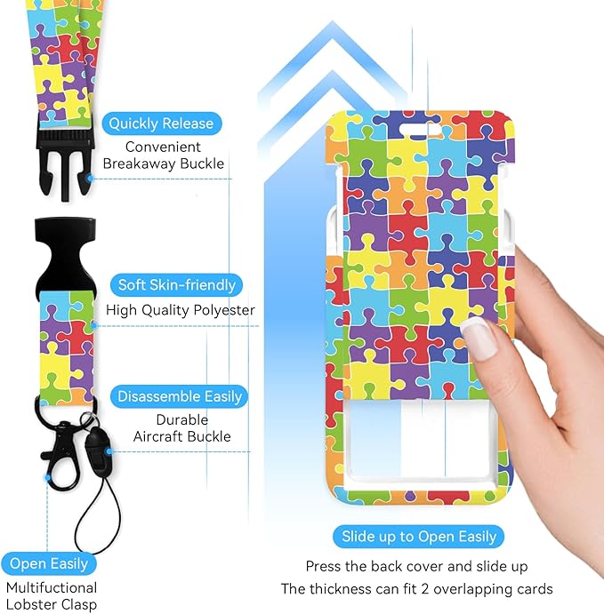 Puzzle Badge Holder with Retractable Reel and Breakaway Lanyard,Badge Clips Retractable Heavy Duty Badge Reel,Funny Keychain,ID Holder with Breakaway Lanyard for School Nurse Office Teen