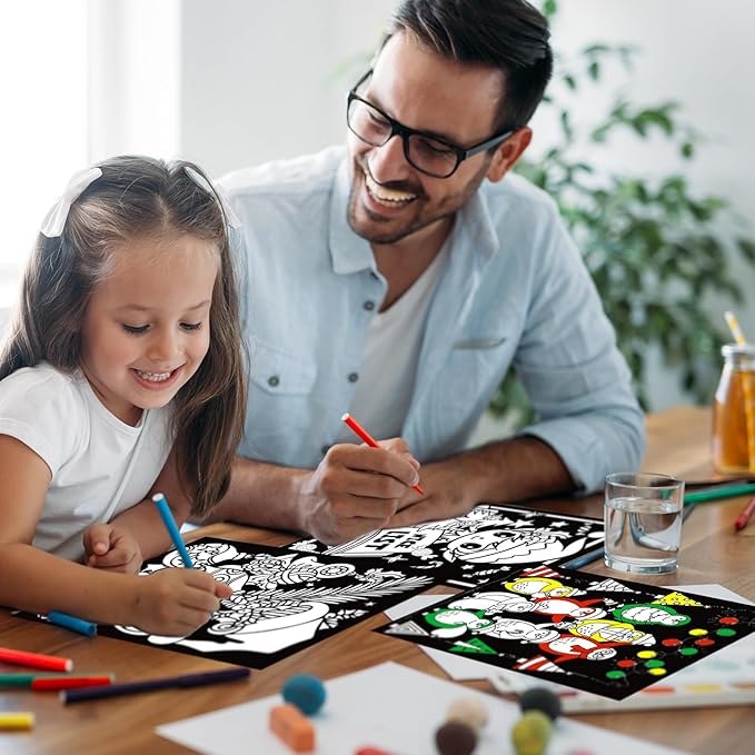 Zhanmai 48 Pcs Christmas Velvet Coloring Posters for Kids - Felt & Fuzzy Coloring Sheets DIY Craft Project