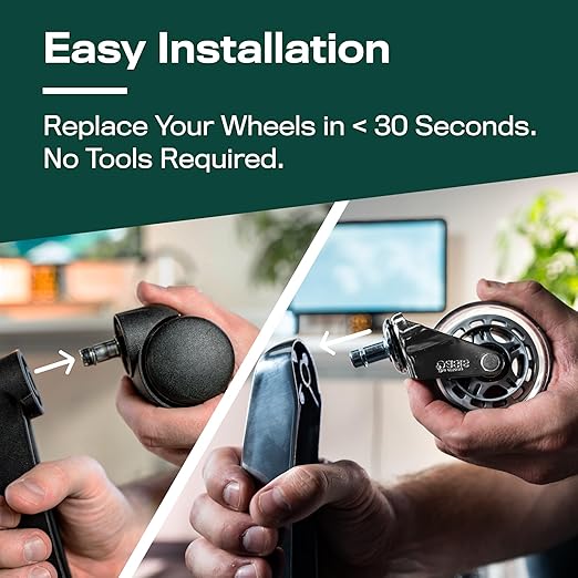 The Original Roller Style Office Chair Wheels (As Seen On PBS) - Incredibly Smooth & Quiet Rolling Casters - Safe for Hardwood Floors & Carpet - Easy Install with Universal Fit - Set of 5 - Silver