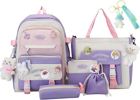 Kawaii Backpack 5Pcs Set Lightweight aesthetic backpack,Teens laptop computer cute backpacks for girls (cute backpack,one size)