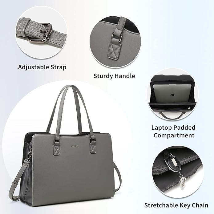 Keyli 4pc Sets Laptop Bag for Women Large Leather Laptop Briefcase with USB Charging Port Computer Shoulder tote Bags Purse