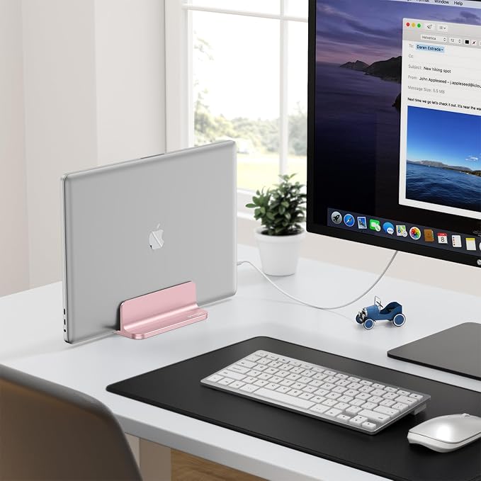 OMOTON Vertical Laptop Stand Holder, Desktop Aluminum Stand for MacBook with Adjustable Dock Size, Fits All MacBook, Surface, Chromebook and Gaming Laptops (Up to 17.3 inches), Rose Gold