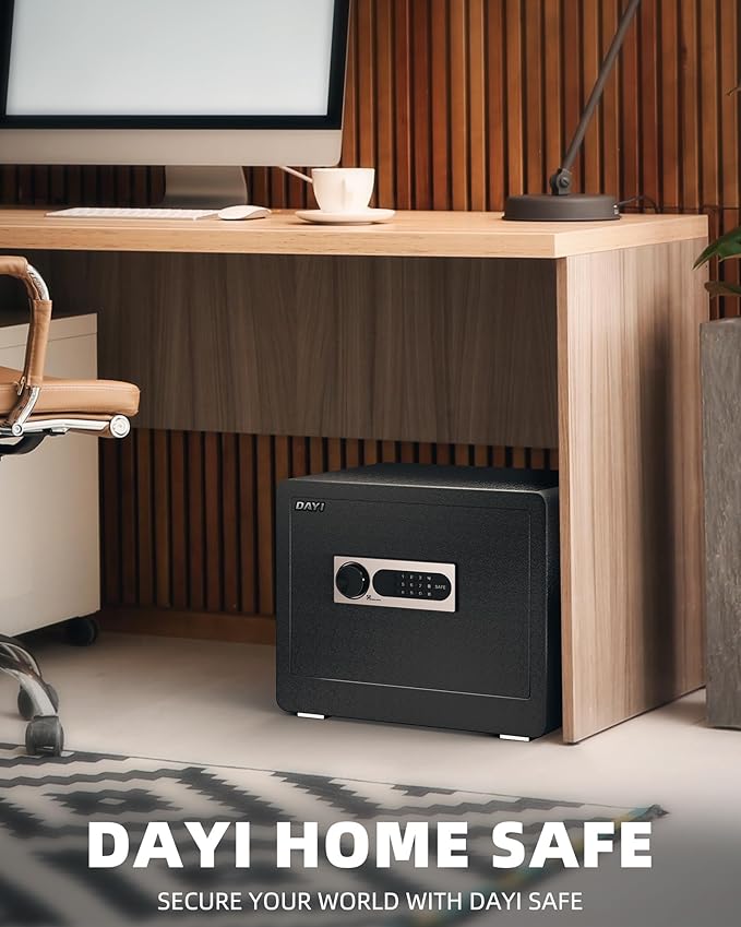 DAYI Safe Box, 1.4 Cubic Feet Home Safe with Fireproof Waterproof Bag, Security Safe Box for Money Cash Valuables, Digital Electronic Keypad, Dual Alarm System, Removable Shelf - D-35