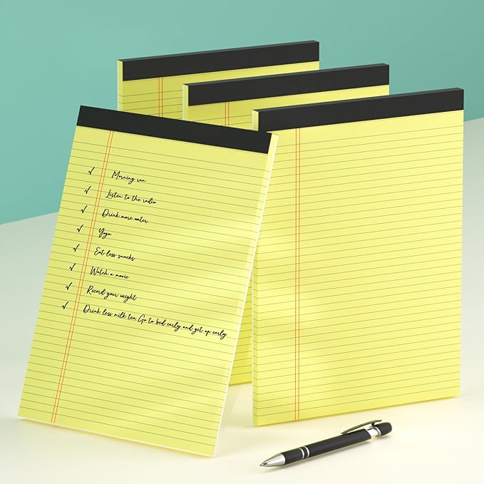 Yellow Note Pads 8.5 x 11 Legal Pads, 4 Pack Yellow Pads of Paper Tablets 8 1/2 x 11 Legal Notepads, Thickness Quality 30 Sheets per Yellow Pad 8.5 x 11 College Ruled Note Pads for Homework, Business