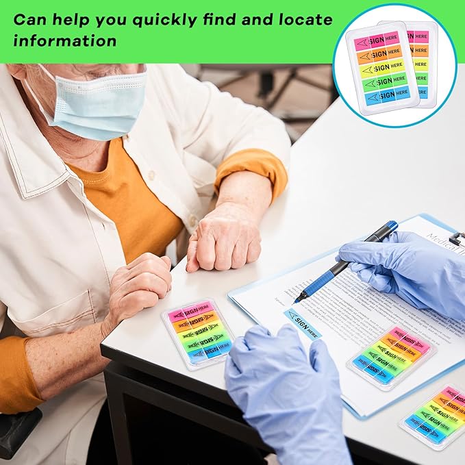 Teling 2000 Pcs/ 20 Packs Sign Here Sign Date Tabs Stickers Colored with Dispenser Arrow Flag Tabs with Dispenser Easy to Post for Notary Books Paper(Elegant Style)