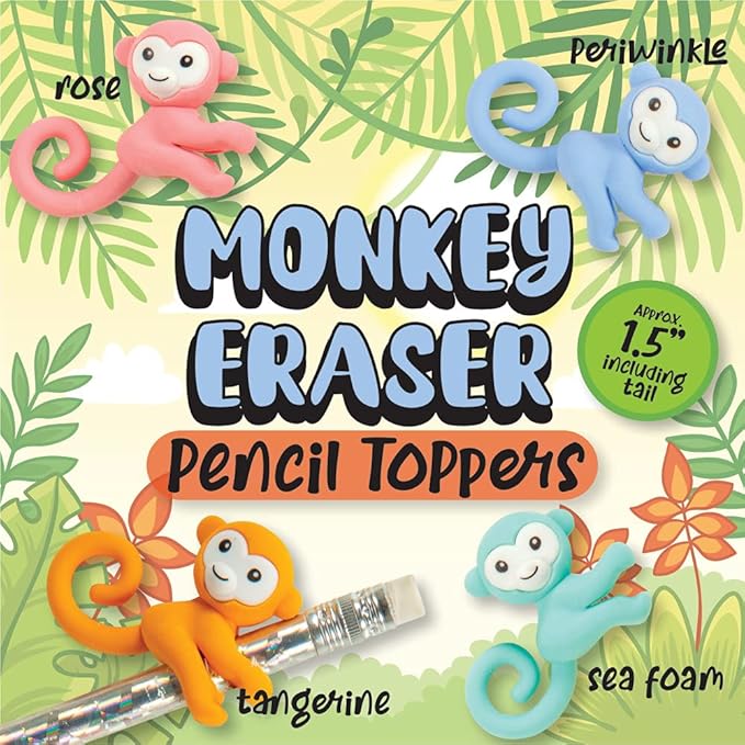 Raymond Geddes Monkey Pencil Top Erasers (Pack of 24)