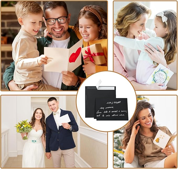 Black Blank Greeting Cards and Envelopes 4 x 6 Heavyweight Folded Cardstock and A4 Envelopes Printable Self Seal 20 Packs for DIY Wedding Invitations, Birthday, Thank You Cards, Party
