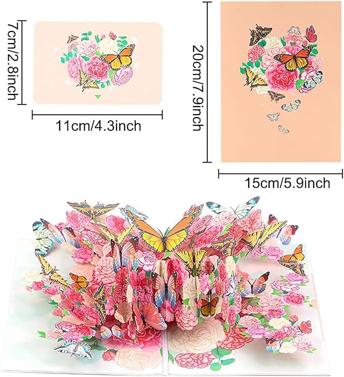Butterfly Flower Pop Up Card, 3D Butterflies Flowers Garden Anniversary Valentine's Day Popup Cards, Thank You, Happy Birthday Greeting Card for Mom, for Wife, for Daughter, for Sister