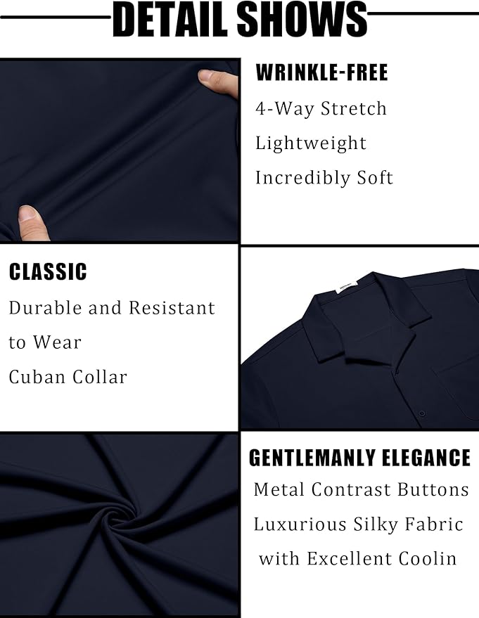 COOFANDY Men's Casual Cuban Guayabera Shirt Short Sleeve Button Down Shirts Summer Beach Shirts Vocation Vintage Shirts