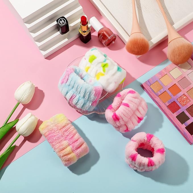 Chuangdi 4 Pairs Wrist Bands for Washing Face Wrist Spa Microfiber Wash Towel Band Scrunchies Absorbent Wristbands Sweatband for Women Prevent Liquid from Spilling