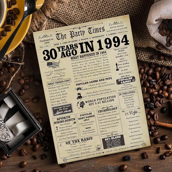 Vintage 30th Birthday Card Gifts for Women Men,Happy 30 Year Old Birthday Party Decorations for Husband Wife,Jumbo 30th Anniversary Wedding Gifts Card for Him Her,Back in 1994