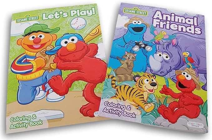Sesame Street Coloring Activity Book Bundle - Elmo, Cookie Monster, Ernie - 2 Count - 80 Pages Each