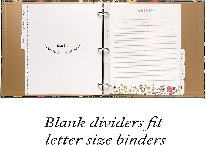 Jot & Mark Recipe Binder Tab Dividers with Blank Labels | 6 Customizable Organizer Dividers for 8.5" x 11" 3-Ring Binders (Black & White)