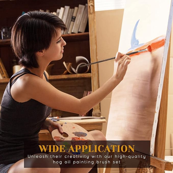 Fuumuui Professional Oil Paint Brush Set, 11pcs Superior Hog Bristle Paint Brushes Perfect for Oil Acrylic Gouache Painting