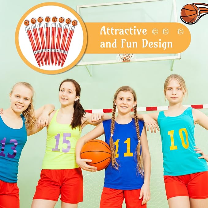 Zhanmai 24 Pcs Novelty Basketball Pens Sports Ballpoint Pens Basketball Party Favors Desk Cool Writing Tool for Students Supplies Stationery School Office Decor(Red,Basketball)