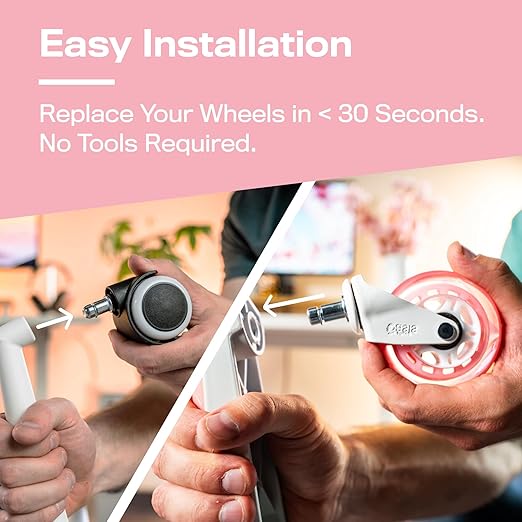 The Office Oasis Original Roller Style Office Chair Wheels (As Seen On PBS) - Smooth & Quiet Casters - Safe for Hardwood Floors & Carpet - Easy Install with Universal Fit - Set of 5 - Pink