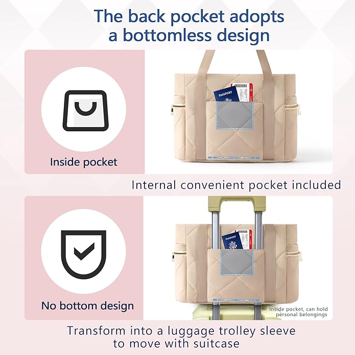 Tote bag for Women Puffer Shoulder Bag with Zipper Travel Quilted Nurse Bag Carry On Laptop Bag for Travel Work