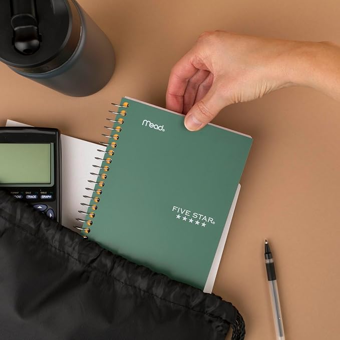 Five Star Spiral Notebook, 1 Subject, College Ruled Paper, 7" x 4-3/8", Personal Size, 80 Sheets, Green (450048CH1-ECM)