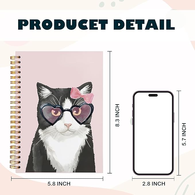 BearCake Black Cat Notebook,Cat Gifts for Women Cat Lovers,A black cat with glasses Cat Journal,Cute fun Black Cat Gifts,Cat Mom Gifts,Cat Lady Gifts,Cute Notebook,Hardcover Spiral Notebook 5.5x8.3