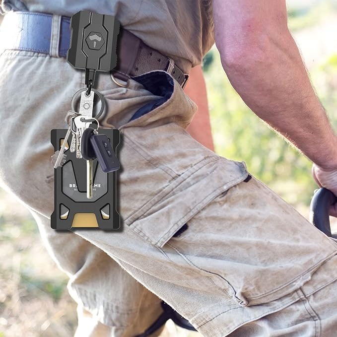 Retractable Keychain Badge Holder with Belt Clip, Heavy Duty Carabiner ID Badge Clip Reel, 31.5” Steel Retractable Cord, 10 oz Rebound,Black-1 Pack (with 1 Badge Clip)