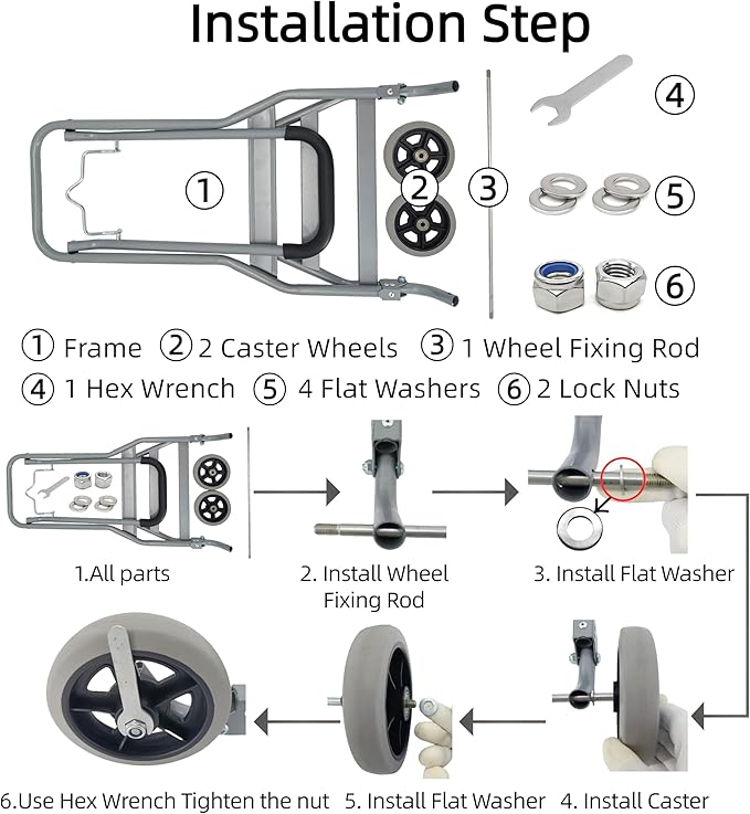 Folding Hand Truck with Silent Wheels, 165lbs Luggage Dolly Foldable Dolly Cart Lightweight Portable Folding Dolly Hand Cart Heavy Duty Utility Cart for Home Office Travel Use (Gray 2 Rubber Wheels)