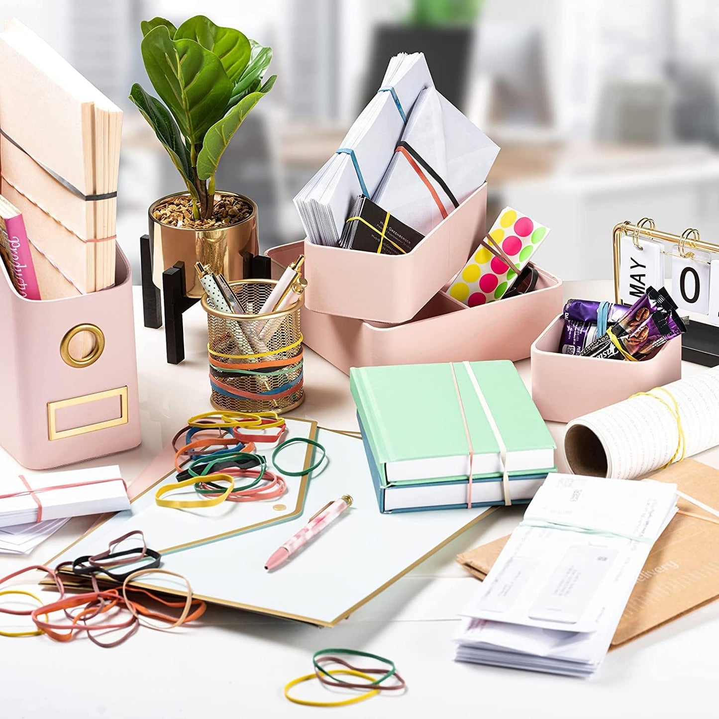 PlasticMill Argyle Purple Rubber Bands Size 33 (3 1/2" x 1/8") - #33 Colored Rubber Bands Office Supplies - Strong, Elastic Bands for Crafts, Balloon Garland, Cash, File Folders (100-Pack)