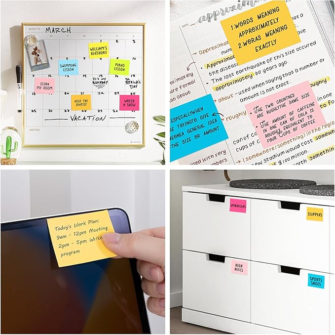 HappyHapi Sticky Notes 1.5x2 Inches Self-Stick Pads, Colorful Sticky Notes 100 Sheets/Pad, 8 Bright Colors Sticky Notes for Office Supplies, School, Home