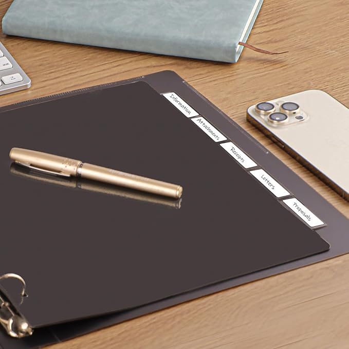 HABGP 3 Ring Binder Dividers with 5-Tabs, 2 Pack 5 Binder Dividers, Letter Size Write & Erase Plastic Index Binder Black, 1/5 Cut, Sheet Protectors, 3 Hole Punch, Total 10 Dividers