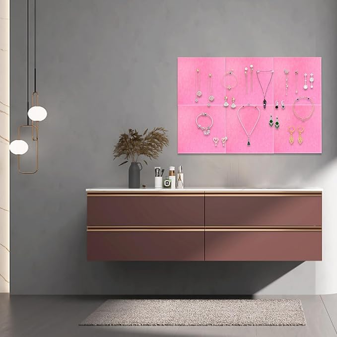 Vuzvuv Pink 35.4"x23.6" Large Cork Board with 50 Push Pins, Self-Adhesive Bulletin Board No Damage for Wall, Felt Pin Board for Paste Notes, Photos, Schedules Offices Home(6 Pcs 11.8x11.8 Inch)
