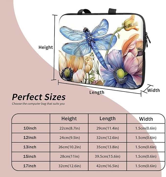 Laptop Sleeve Case Bag 13 inch, Blue Dragonfly Slim Carrying Case Durable Handbag Travel Laptop Bag for 13 inch MacBook Air M3/M2/Pro M2/ 13" iPad Pro/Air M4/M2 2024