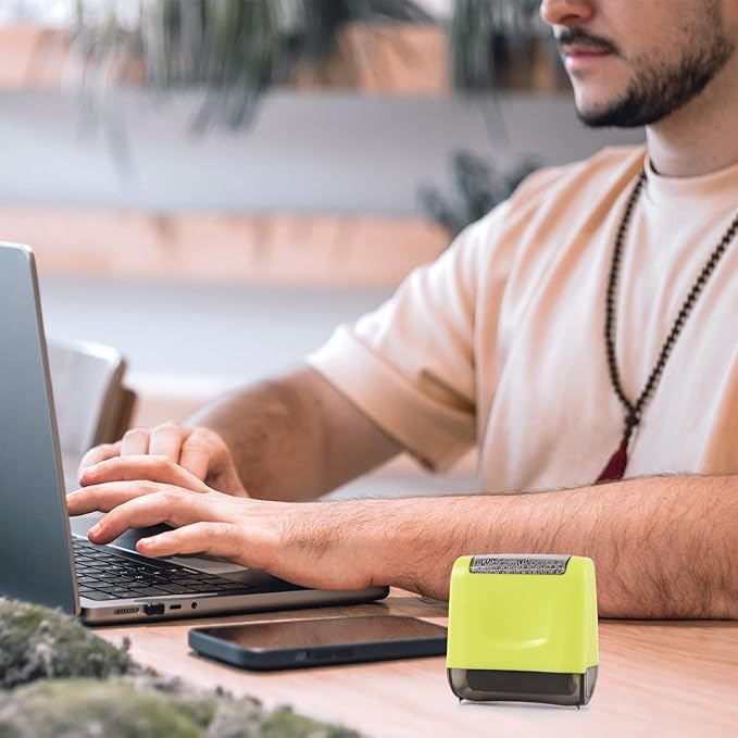 Identity Theft Protection Roller Stamp - Wide Confidential Roller Stamp with 3 Pack Refill Inks for Anti Theft Protection, Confidential Privacy Security, Address Blocker (Green)