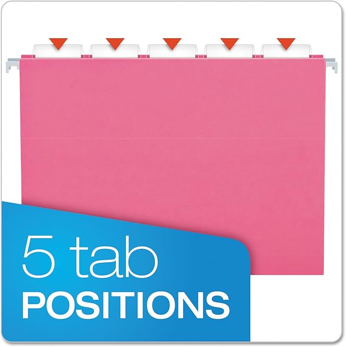 Pendaflex Recycled Hanging Folders, Letter Size, Pink, 1/5 Cut, 25/BX (81609)