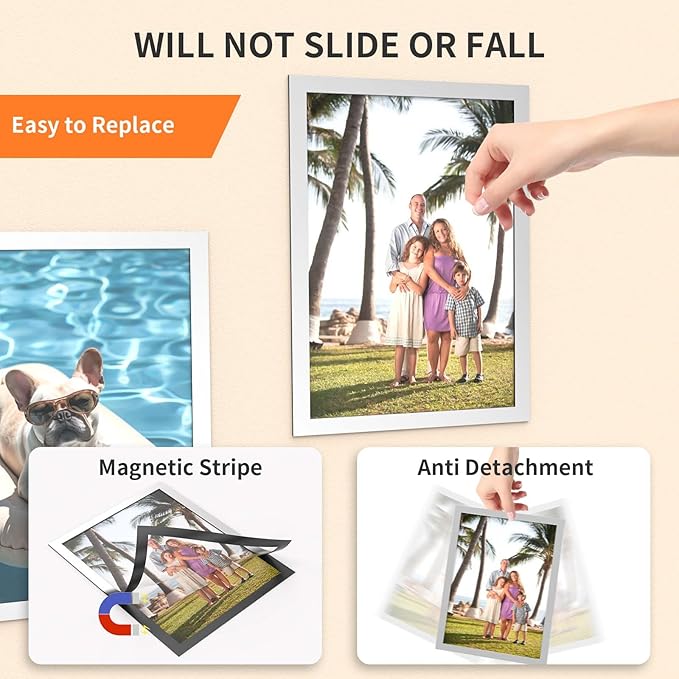 12Pack Magnetic Sign Holder 8.5 x 11 Wall Mount, Self Adhesive Display Magnetic Picture Frames Sheet With Strong Magnet Border for Window/Door/Fridge, Document Poster Paper Holders for Home Office Store, Silver